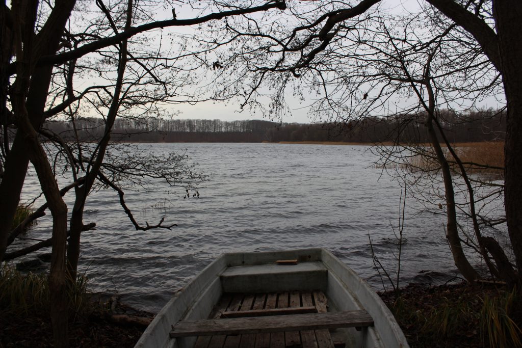 Blick von einem Boot am Ufer des Schaalsees über den See